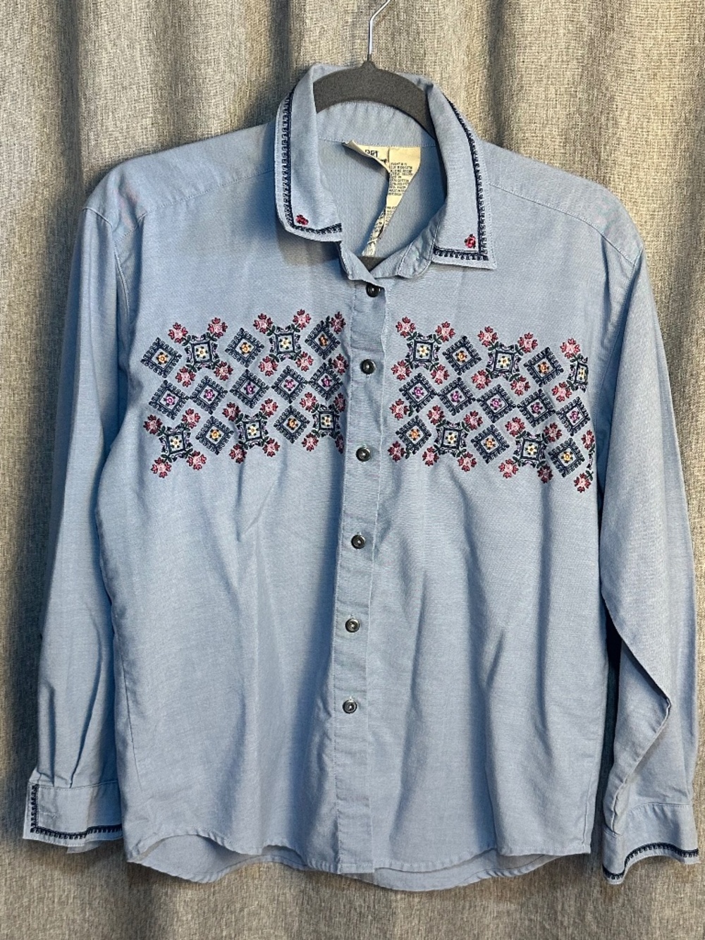 VTG Koret City Blues Embroidered Chambray Button Down Shirt Medium